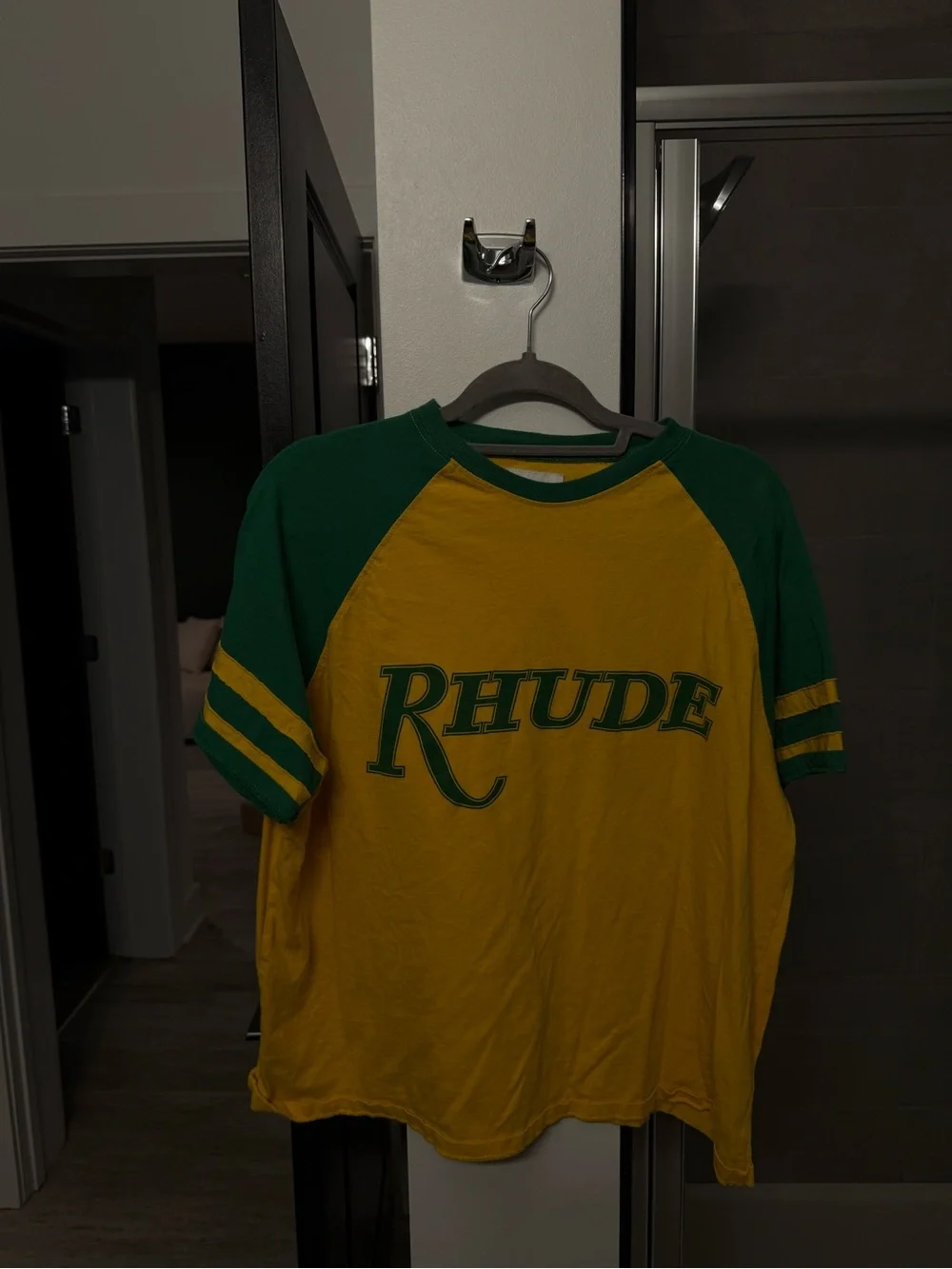 Rhude Yellow & Green Raglan Logo Tee